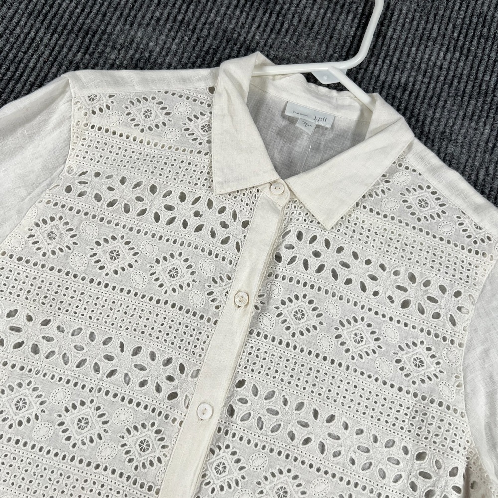 J Jill Blouse Top Shirt Womens Small White Long Sleeve Button Up Casual Comfort